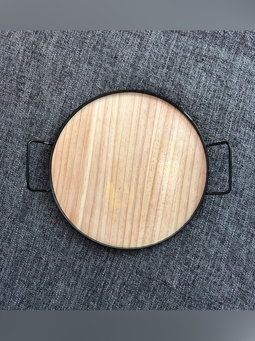 Wood and Metal round tray • handles • substantial • drink tray • coffee table